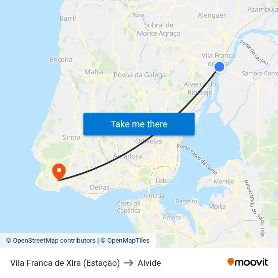 Vila Franca de Xira (Estação) to Alvide map