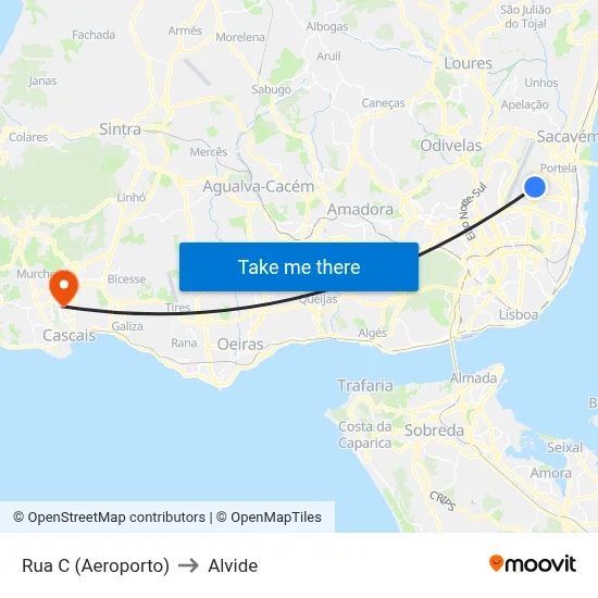 Rua C (Aeroporto) to Alvide map