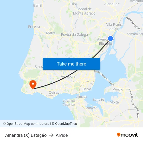 Alhandra (X) Estação to Alvide map