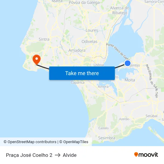 Praça José Coelho 2 to Alvide map