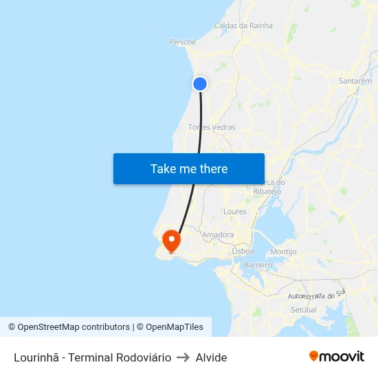 Lourinhã - Terminal Rodoviário to Alvide map