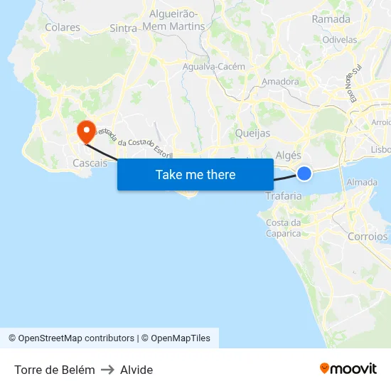 Torre de Belém to Alvide map