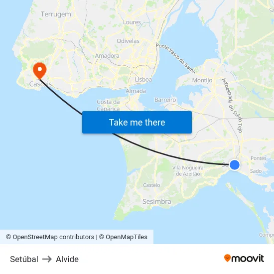 Setúbal to Alvide map