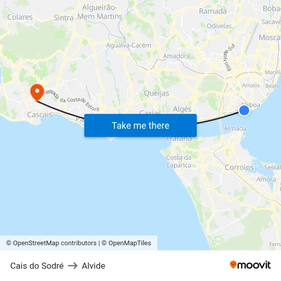 Cais do Sodré to Alvide map