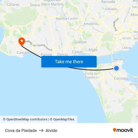 Cova da Piedade to Alvide map