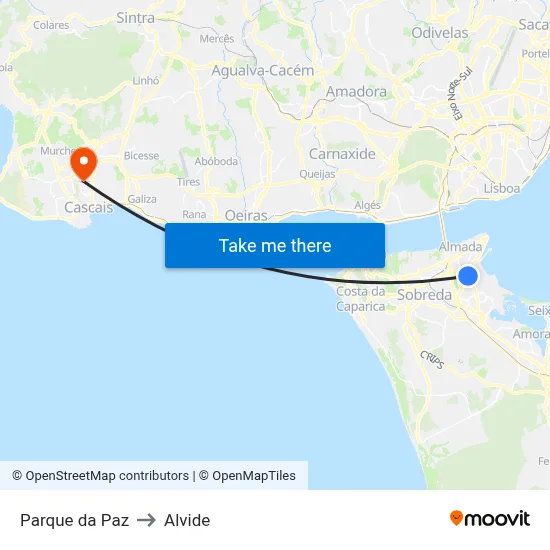 Parque da Paz to Alvide map