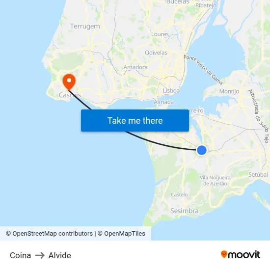 Coina to Alvide map