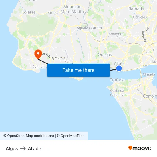 Algés to Alvide map