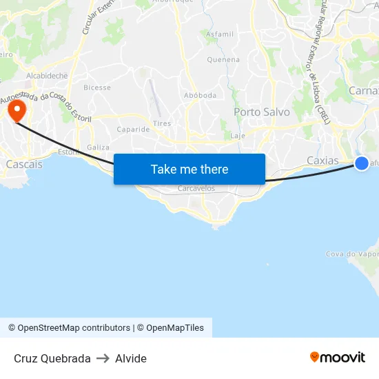 Cruz Quebrada to Alvide map