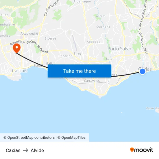 Caxias to Alvide map