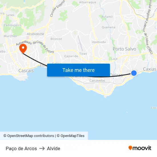 Paço de Arcos to Alvide map