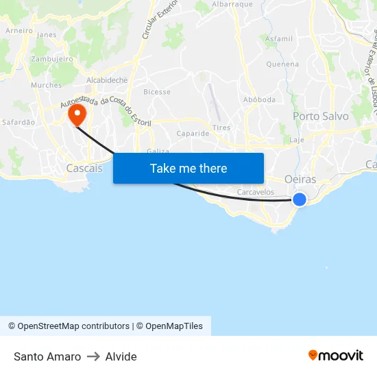 Santo Amaro to Alvide map