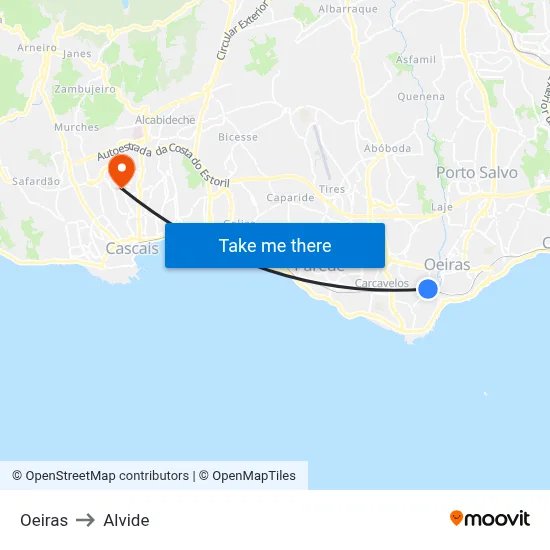Oeiras to Alvide map