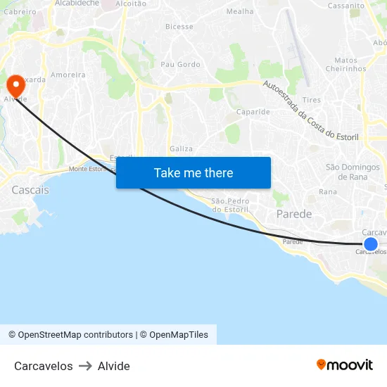 Carcavelos to Alvide map