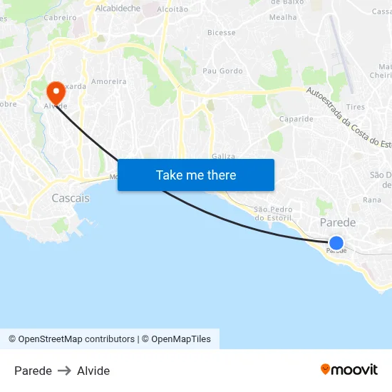 Parede to Alvide map