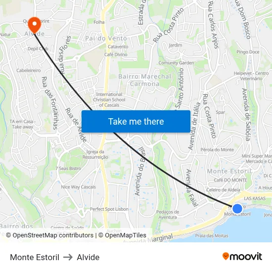 Monte Estoril to Alvide map