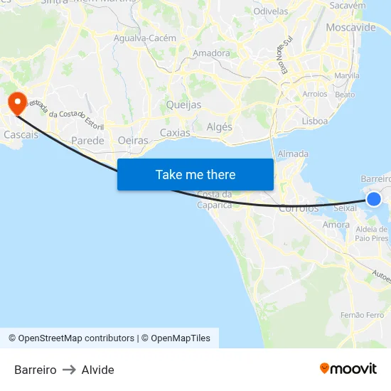 Barreiro to Alvide map