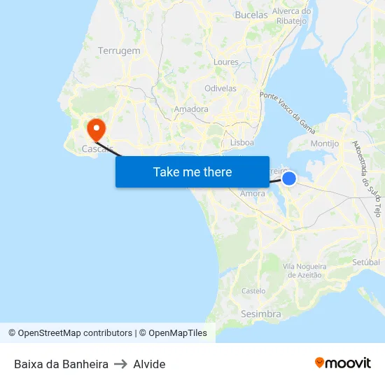 Baixa da Banheira to Alvide map