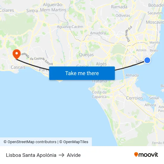 Lisboa Santa Apolónia to Alvide map