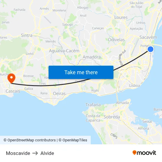 Moscavide to Alvide map