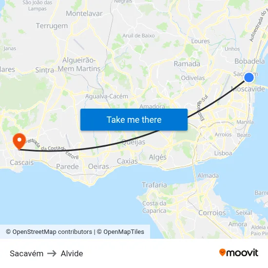 Sacavém to Alvide map