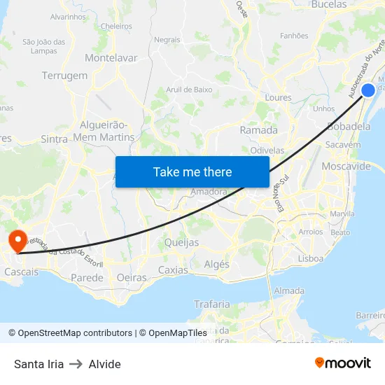 Santa Iria to Alvide map