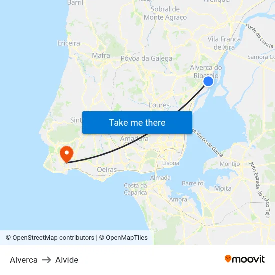 Alverca to Alvide map