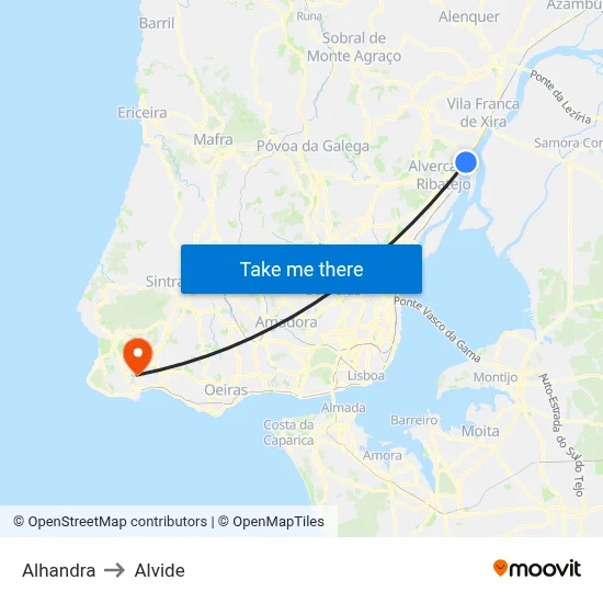 Alhandra to Alvide map