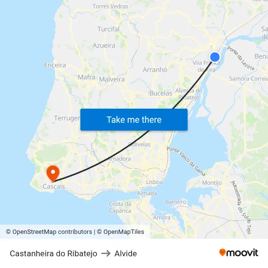 Castanheira do Ribatejo to Alvide map