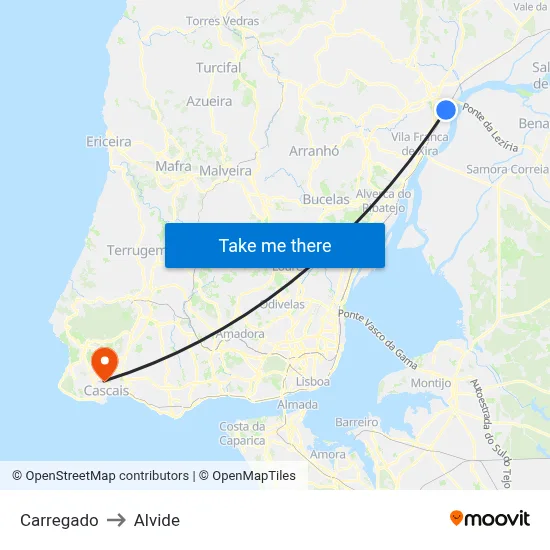 Carregado to Alvide map