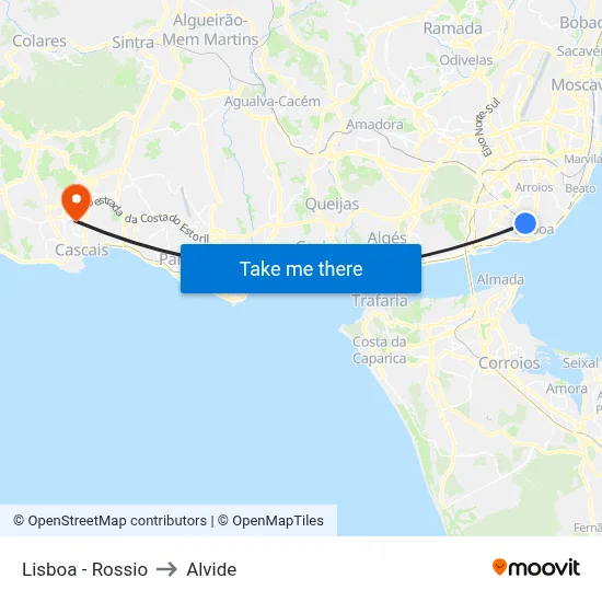 Lisboa - Rossio to Alvide map