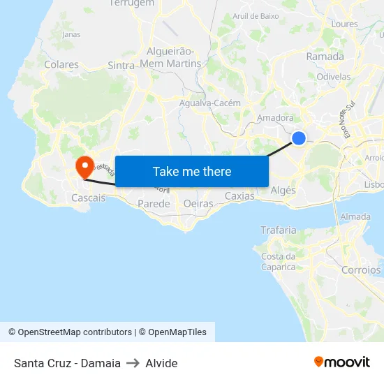 Santa Cruz - Damaia to Alvide map