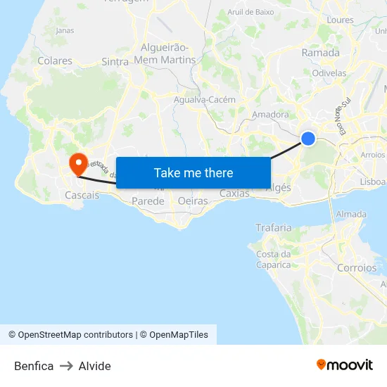 Benfica to Alvide map