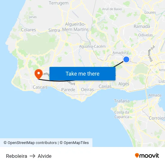 Reboleira to Alvide map