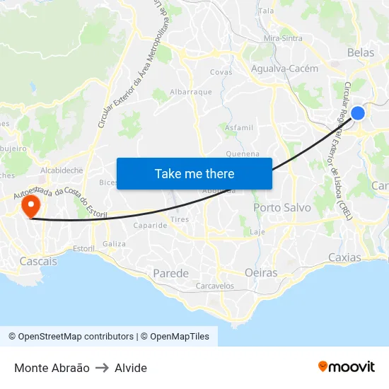 Monte Abraão to Alvide map