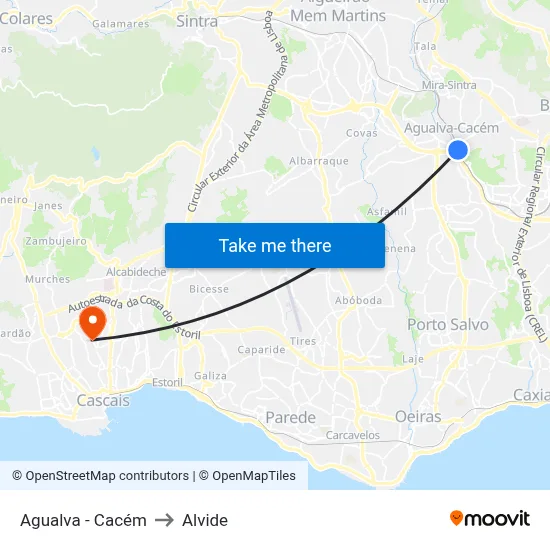 Agualva - Cacém to Alvide map