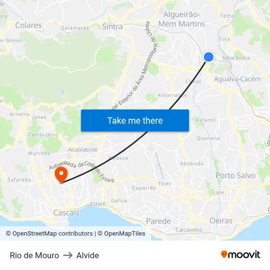 Rio de Mouro to Alvide map