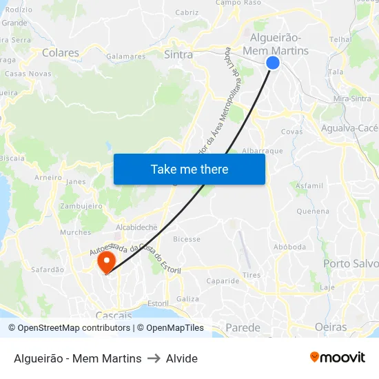 Algueirão - Mem Martins to Alvide map
