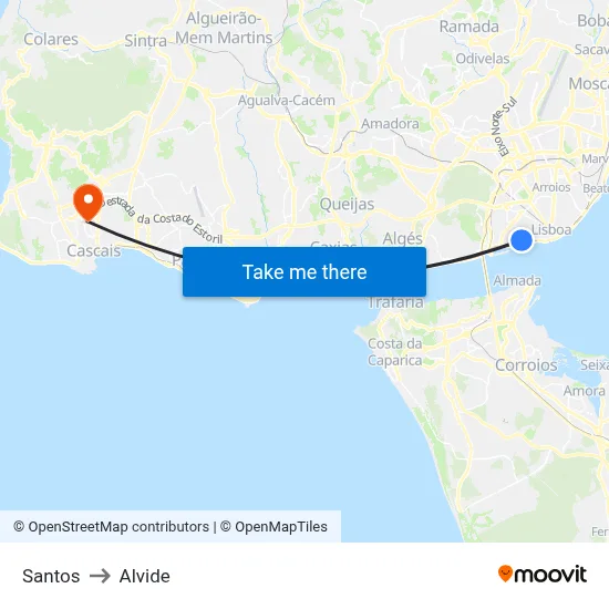 Santos to Alvide map