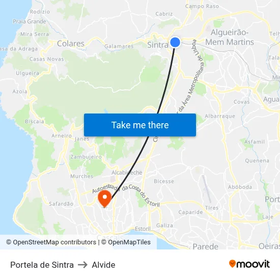 Portela de Sintra to Alvide map