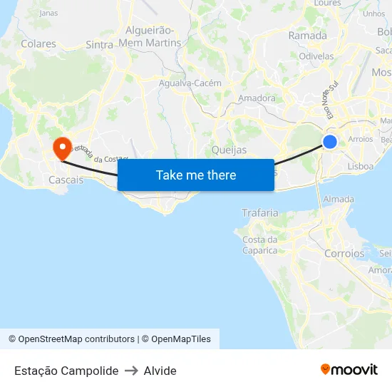 Estação Campolide to Alvide map