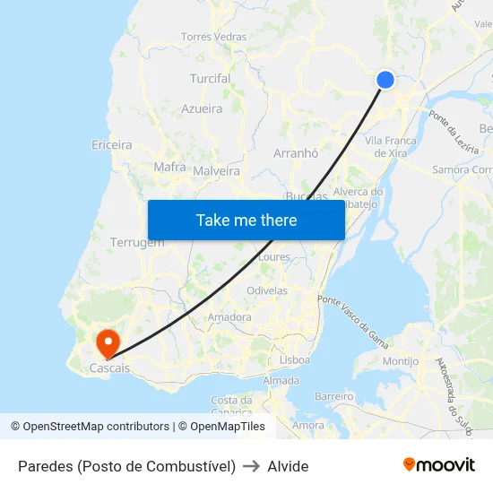 Paredes (Posto de Combustível) to Alvide map