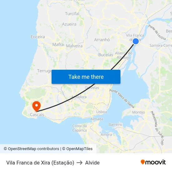 Vila Franca de Xira (Estação) to Alvide map