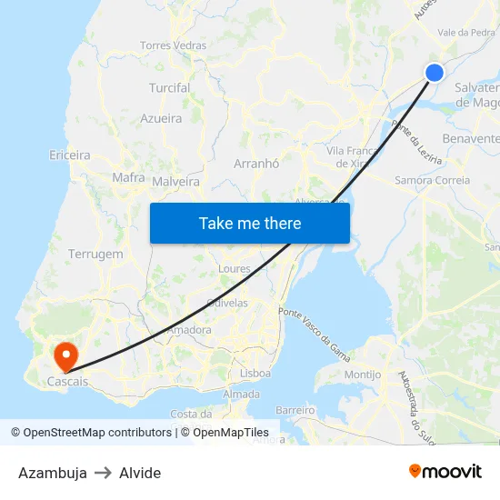 Azambuja to Alvide map
