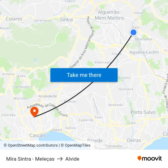 Mira Sintra - Meleças to Alvide map