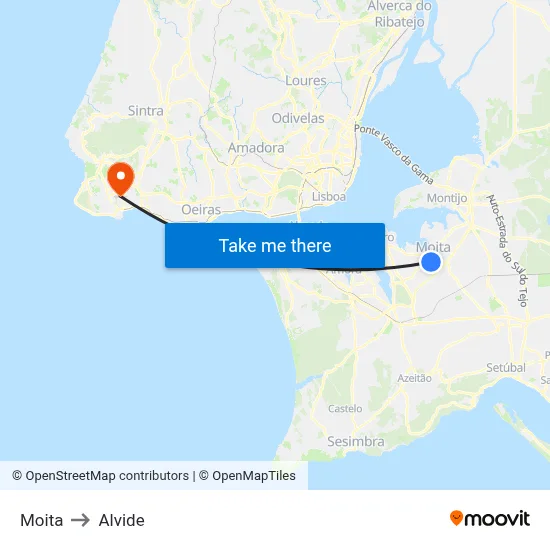 Moita to Alvide map