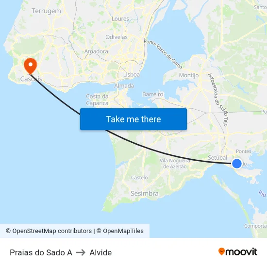 Praias do Sado A to Alvide map