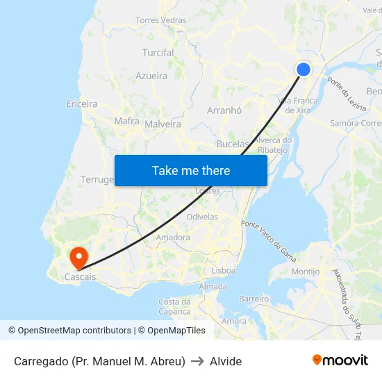 Carregado (Pr. Manuel M. Abreu) to Alvide map