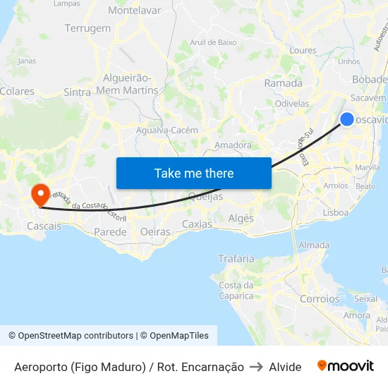 Aeroporto (Figo Maduro) / Rot. Encarnação to Alvide map
