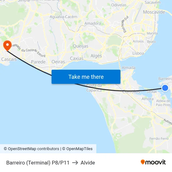 Barreiro (Terminal) P8/P11 to Alvide map